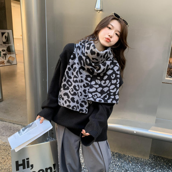 Wholesale Scarf Knitted Leopard Thick Warm Autumn and Winter Shawl JDC-SF-GSCM023