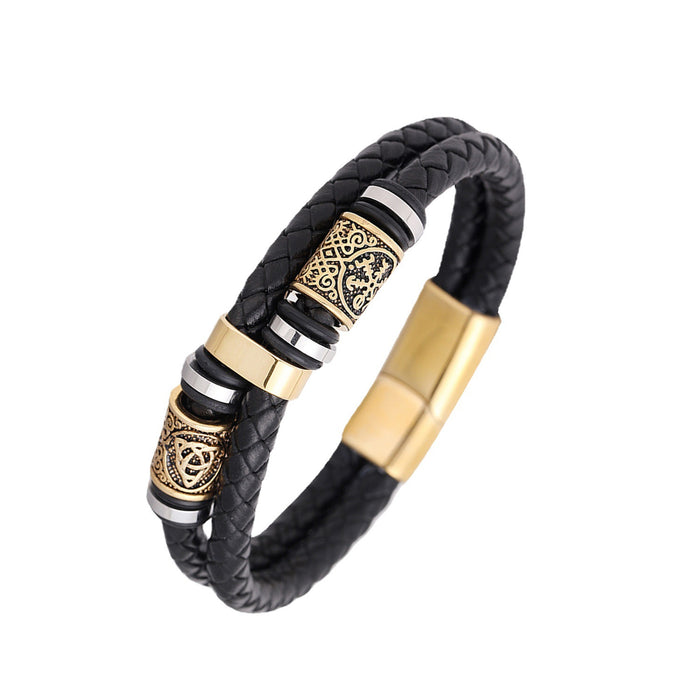 Wholesale New Men's Jewelry Stainless Steel Leather Rope Braided Bracelet JDC-BT-YiS005