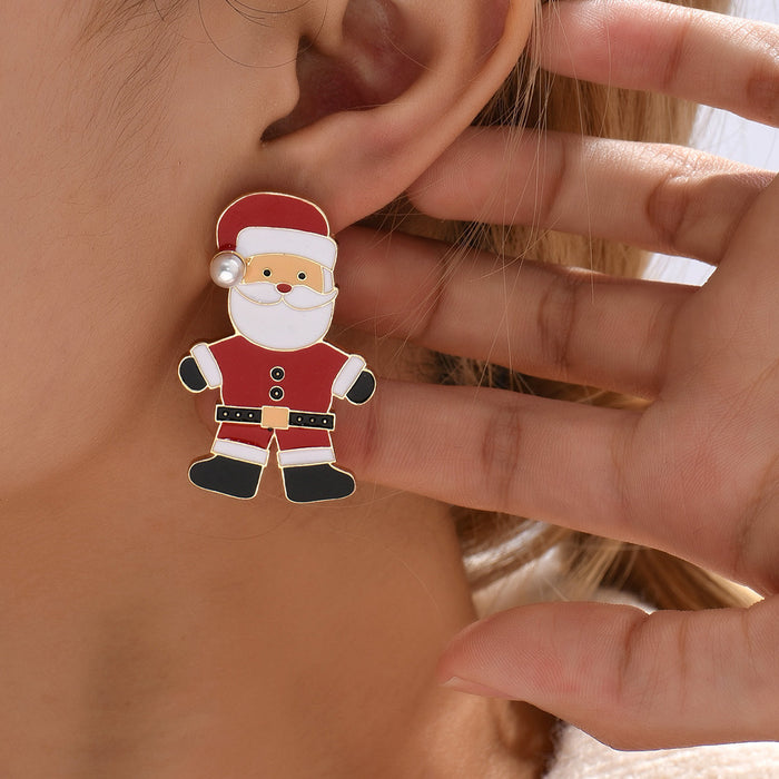 Wholesale Earrings Alloy Enamel Christmas Santa Claus Pearls JDC-ES-ABL005