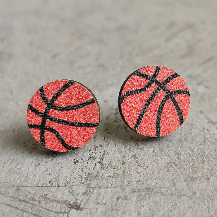 Wholesale Earrings Wooden Heart Shaped Soccer Volleyball Basketball 2 Pairs JDC-ES-HeYi078