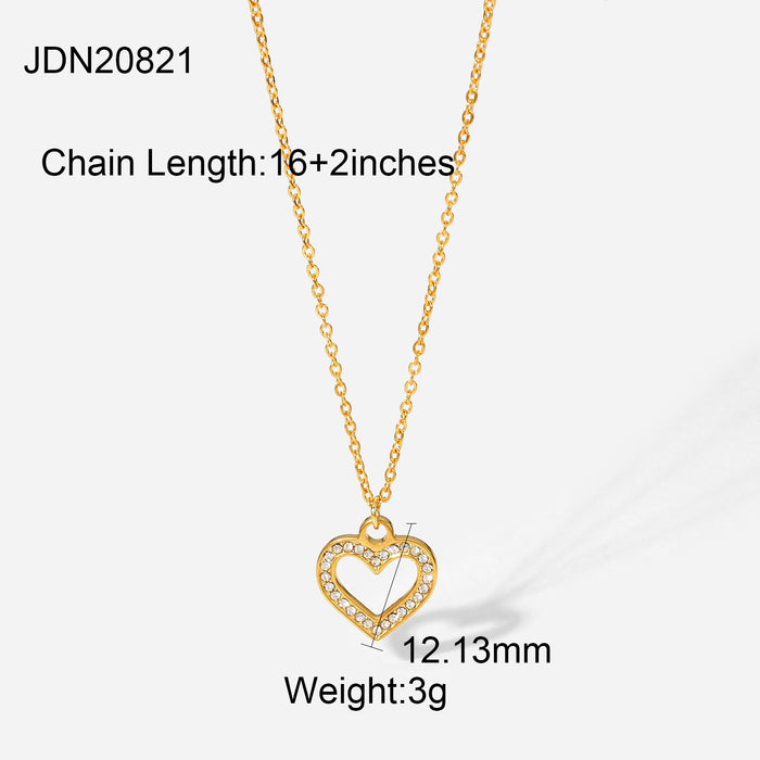 Wholesale Titanium Steel Round Diamond Eight-pointed Star Love Pendant Necklace JDC-NE-JD394