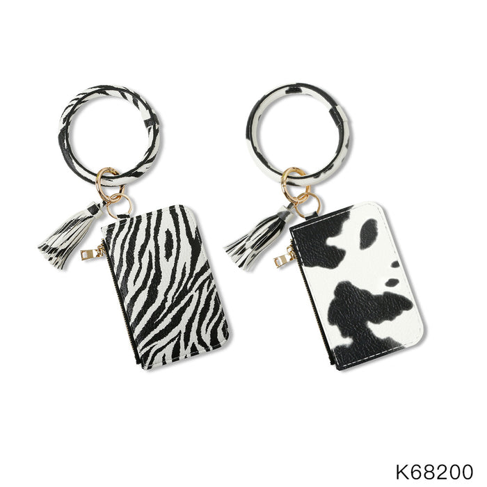 Wholesale Keychains PU Alloy Zebra Cow Pattern Wrist Card Holder JDC-KC-JM055
