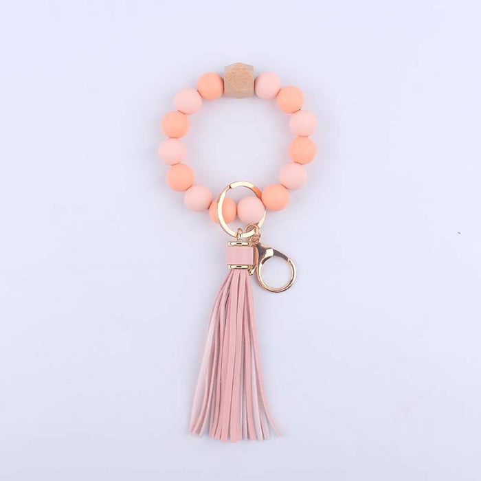 Wholesale Keychains Silicone Beads Octagon Leather Tassel Wristlet JDC-KC-YWGT003