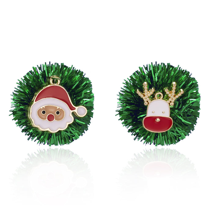 Wholesale Earrings Plastic Christmas Red Color Stripes Flower Balls JDC-ES-Gm009