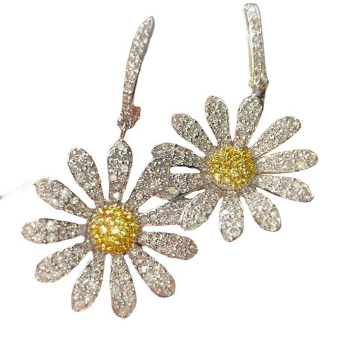 Wholesale sunflower full diamond copper temperament earrings JDC-ES-Chenrui018