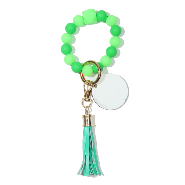 Wholesale Keychain Silicone Beads PU Tassel Fluorescent Luminous Wrist Keychain MOQ≥2 JDC-KC-JinHan005