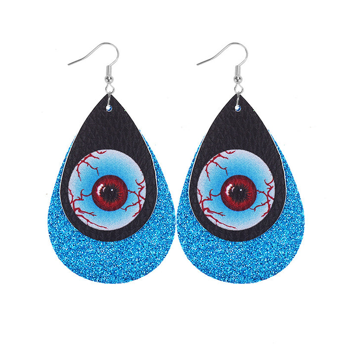 Wholesale Earrings Halloween Water Drops Black And White Ghost Skull Hand Angel Eye Leather MOQ≥2 JDC-ES-zuol012
