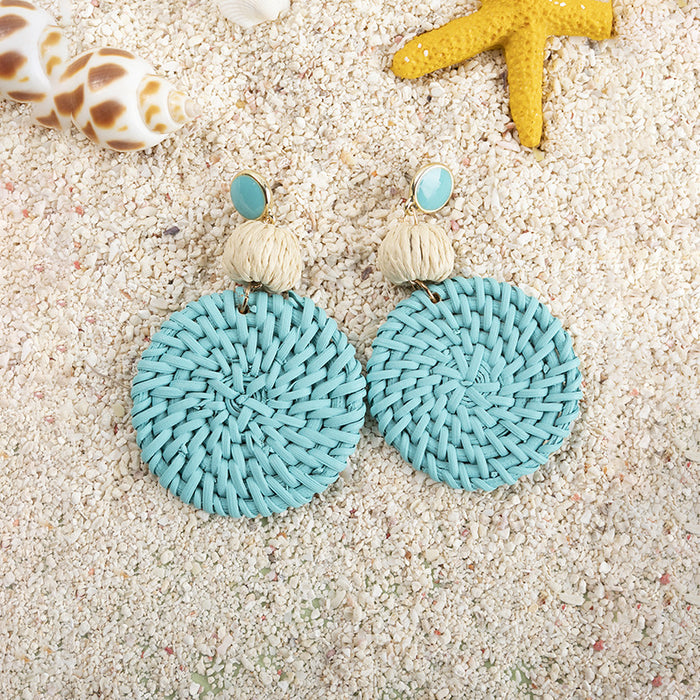 Wholesale Candy Color Rattan Holiday Style Earrings  MOQ≥3 JDC-ES-XLH004