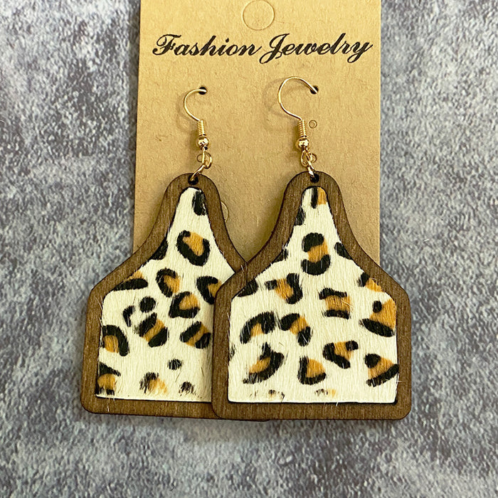 Wholesale Earrings Wood Vintage Horsehair Leopard Cow Pattern 2 Pairs JDC-ES-Qunyi032
