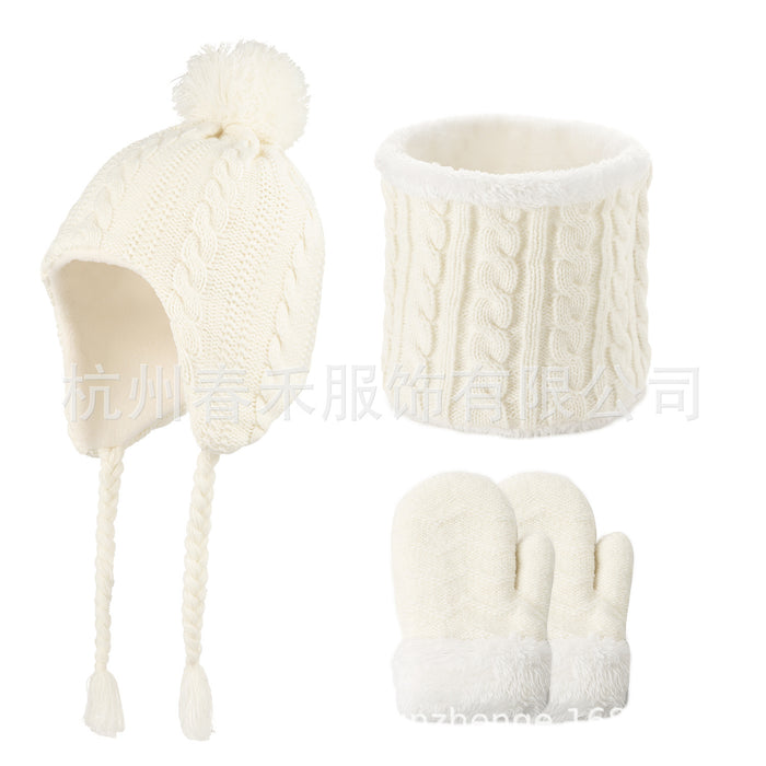 Wholesale Hat Acrylic Fleece Hemp Flower Children Knitted Hat Gloves Scarf 3 Piece Set MOQ≥2 JDC-FH-Chunh006