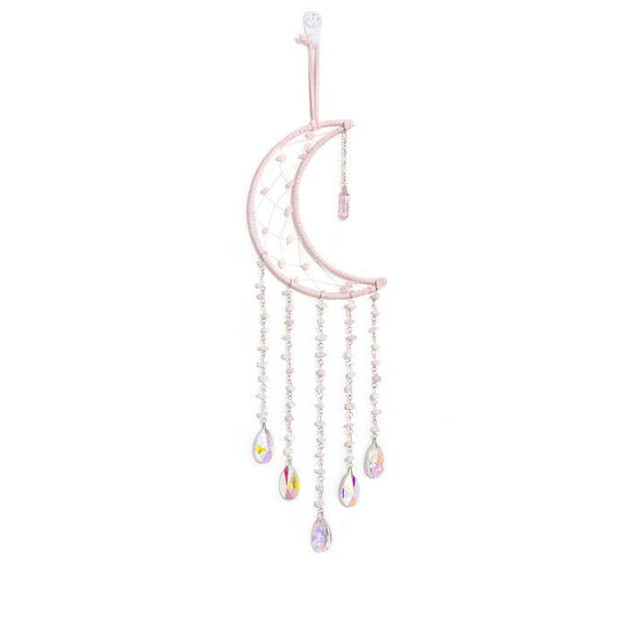Wholesale Dreamcatcher Iron Ring Natural Pink Crystal Moon MOQ≥2 JDC-DC-MGu070
