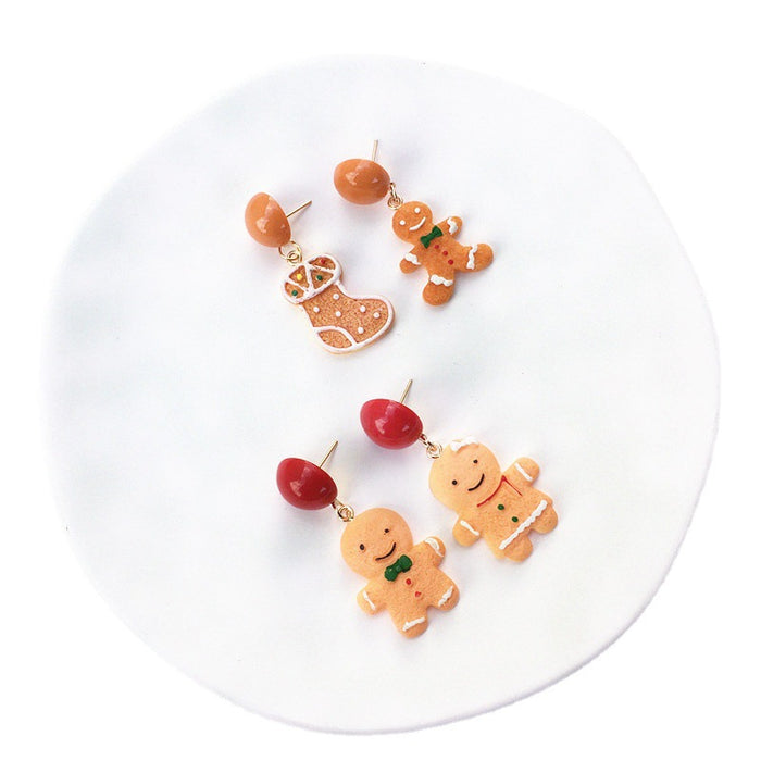 Wholesale Handmade Asymmetrical Cute Cartoon Christmas Gingerbread Man Earrings JDC-ES-ChTeng016