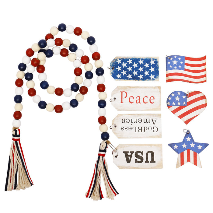 Wholesale 4th of July Independence Day Decoration Party Wooden Beaded Ornament DIY Tassel Pendant MOQ≥2 JDC-OS-SY004