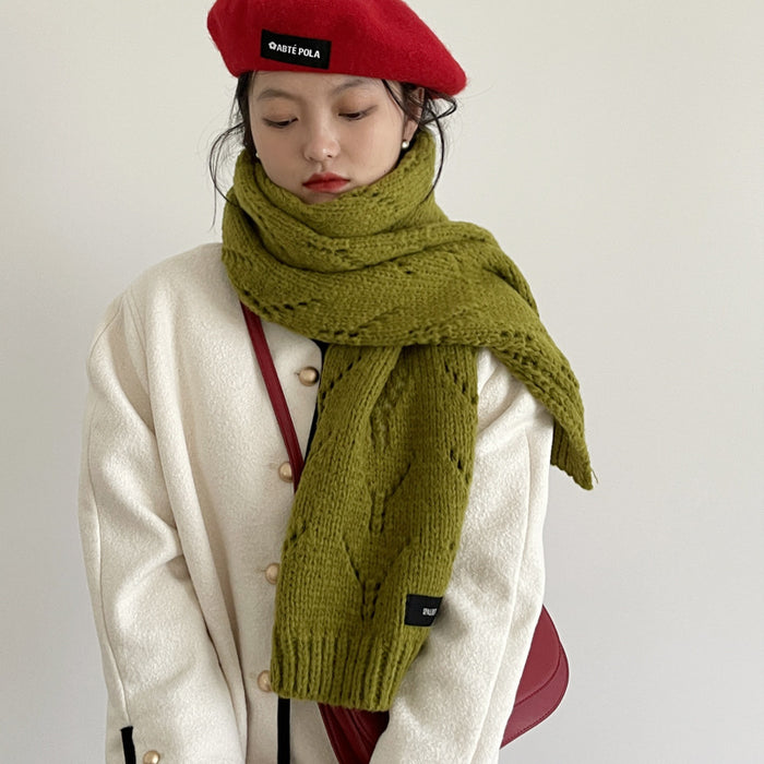 Wholesale Scarf Acrylic Cotton Solid Color Thick Knit Warm Winter JDC-SF-Shier003