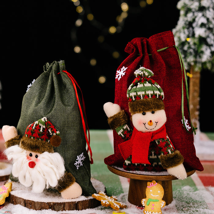 Paquete de joyería al por mayor tela navideña decoración de bolsas de almacenamiento de muñeco de nieve JDC-JP-HB001