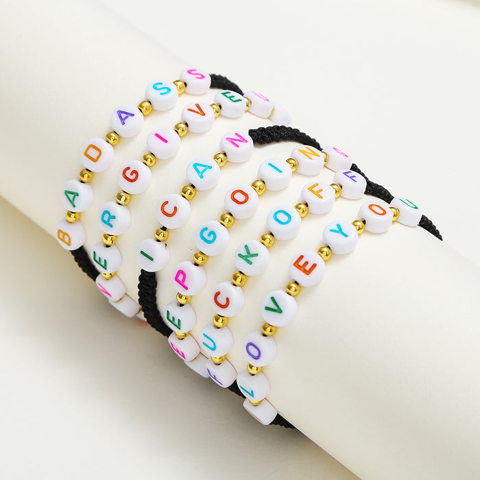 Wholesale Bracelet Jade Thread Acrylic Alphabet Beads Hand Woven MOQ≥2 JDC-BT-YunC009