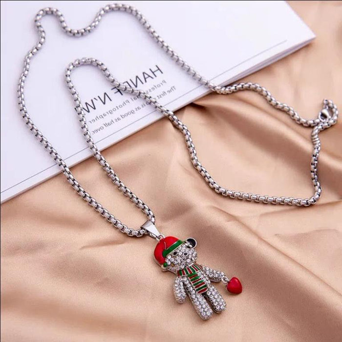 Wholesale Necklaces Titanium Steel Christmas Red Heart Bear JDC-NE-Zis001