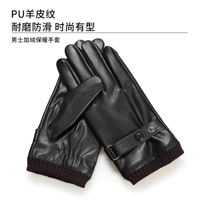 Wholesale Gloves PU Sheepskin Pattern Plus Fleece Outdoor Touch Screen MOQ≥2 JDC-GS-GuangJ007