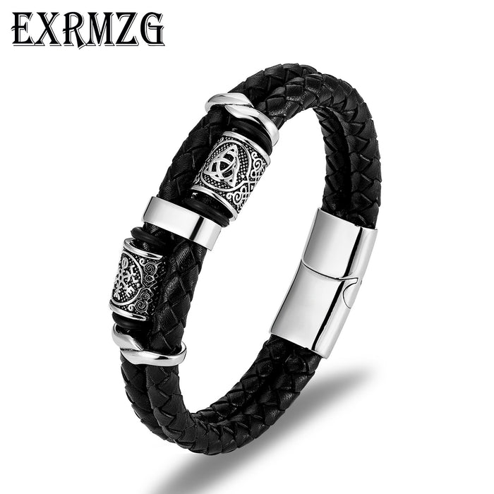 Wholesale New Men's Jewelry Stainless Steel Leather Rope Braided Bracelet JDC-BT-YiS001