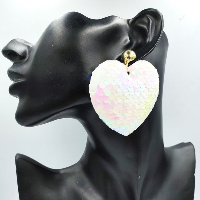 Wholesale Reflective Sequin Peach Heart Earrings JDC-ES-DY021