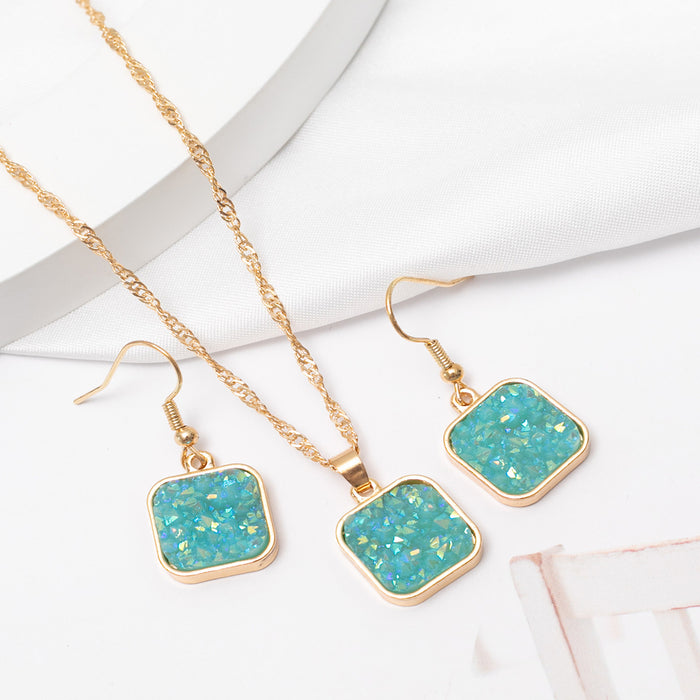 Wholesale Jewelry Resin Square Necklace Earrings JDC-ES-CM021