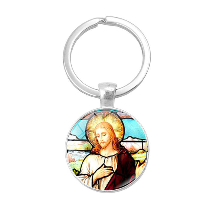 Wholesale Keychains Alloy Glass Sheet Virgin Mary Jesus JDC-KC-HengX018