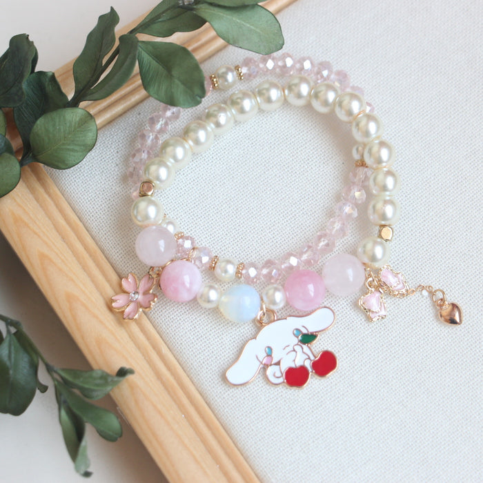 Wholesale Bracelet Glass Paint Pearl Protein Artificial Crystal Alloy Electroplating Childlike Cute Ins Style JDC-BT-FanQ004