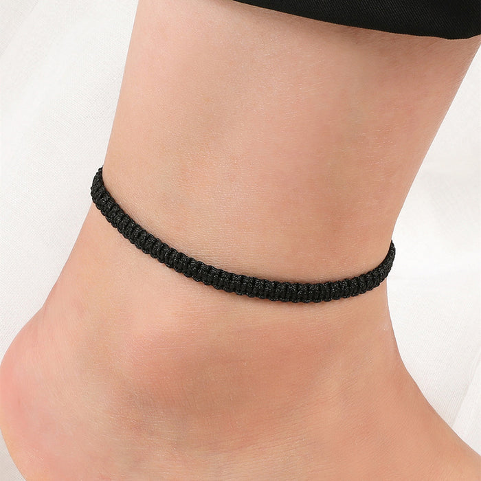 Wholesale Hand Braided Wax Thread Black Thread Anklet MOQ≥2 JDC-AS-FanD003