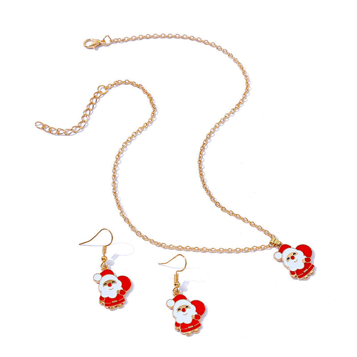 Wholesale Earrings Alloy Enamel Christmas Old Man Necklace Set MOQ≥2 JDC-ES-HaoBiao019
