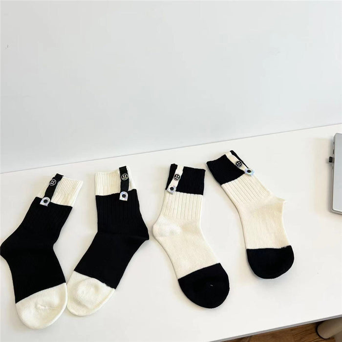 Wholesale Socks Cotton Thick Needle Black and White Colorblock Smiley JDC-SK-XuXu007