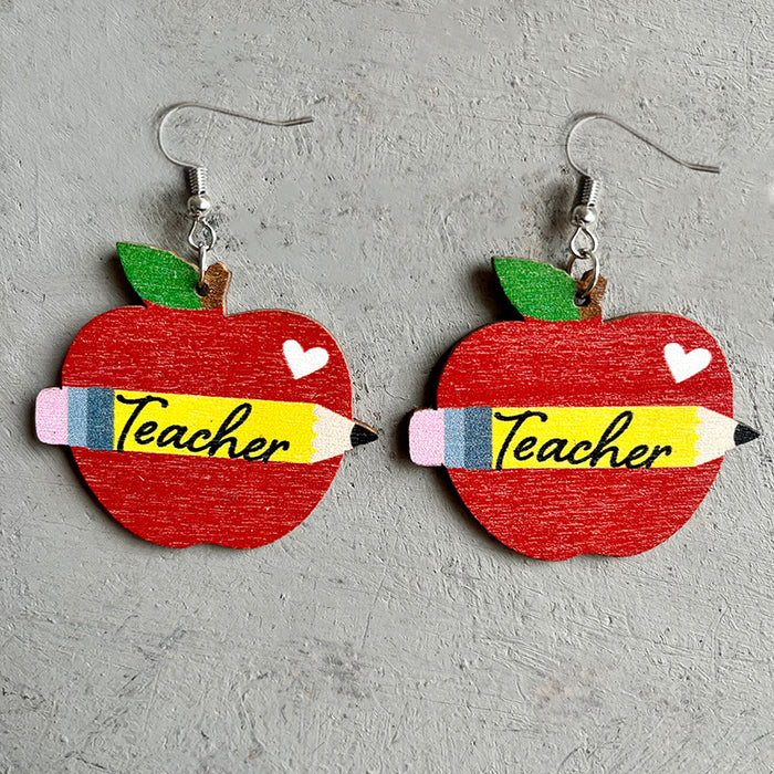 Wholesale Earrings Acrylic Teacher's Day Printed Leopard Apple 2 Pairs JDC-ES-Heyi047