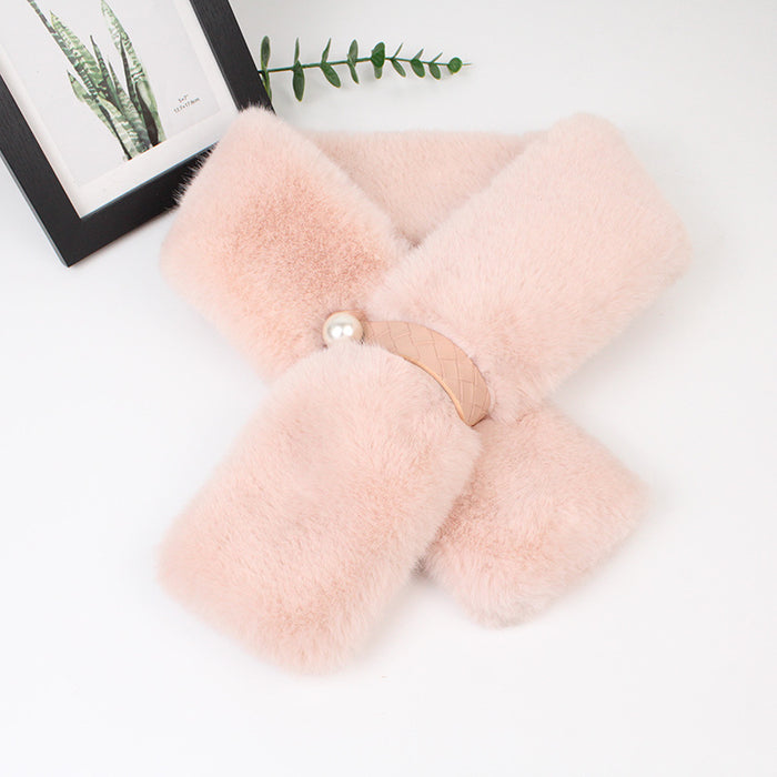 Wholesale Scarf Faux Rabbit Fur Solid Color Pearl Warm Winter JDC-SF-Xins001