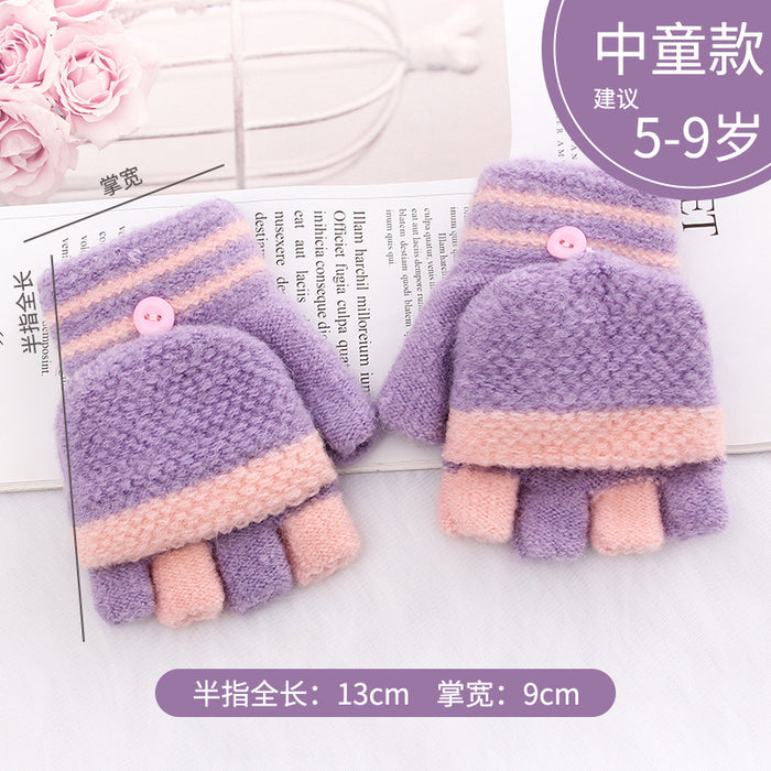 Wholesale Gloves Plush Warm Half Finger Flap Cute Children JDC-GS-RH017