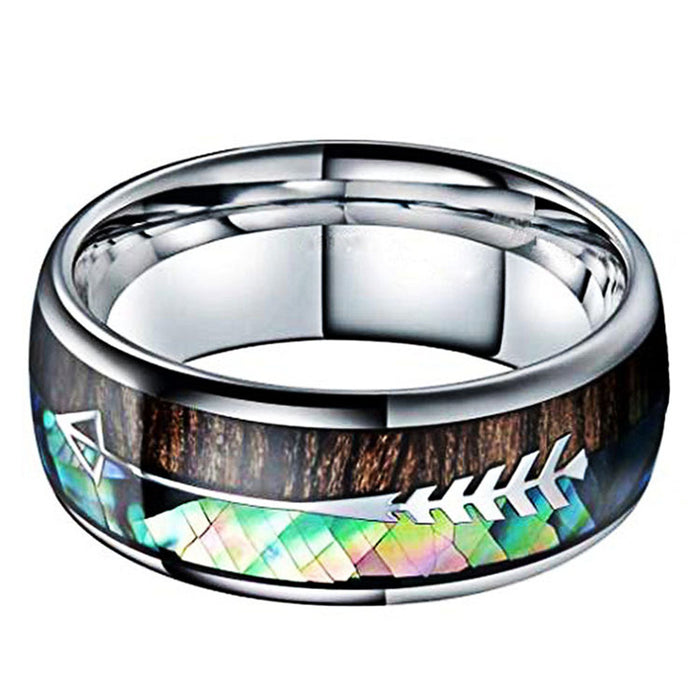 Wholesale Rings Stainless Steel Silver Parquet Grain Natural Color Shell Men JDC-RS-YanS006