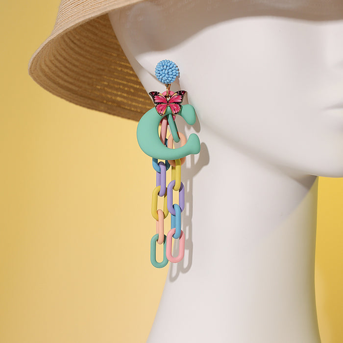 Wholesale Earrings Alloy Acrylic Bohemian Flowers Tassels JDC-ES-GuTe024