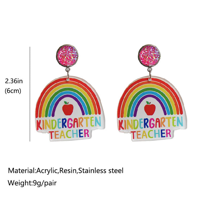 Wholesale Earrings Acrylic Teacher's Day Rainbow Apple Leopard Print 2 Pairs JDC-ES-Heyi048
