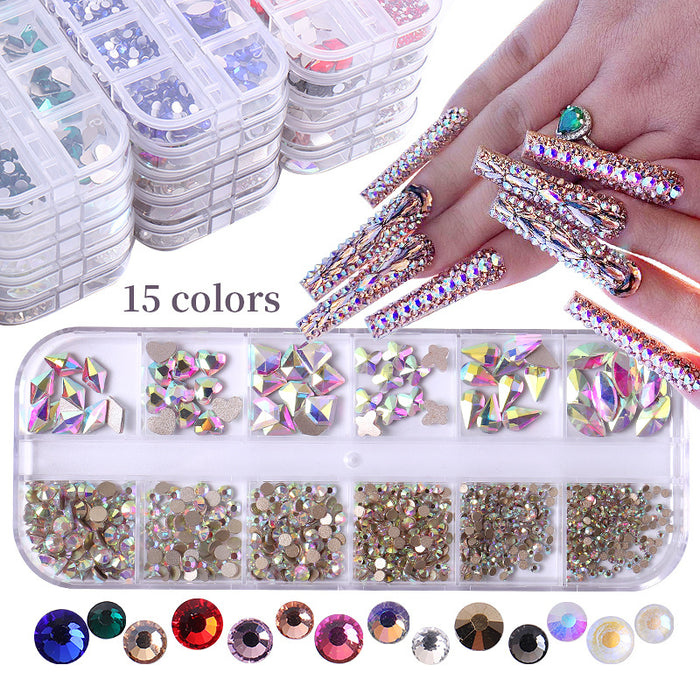 Wholesale 12 Grid Nail Art Flat Bottom Nail Art Diamond Jewelry JDC-NS-yuanh003
