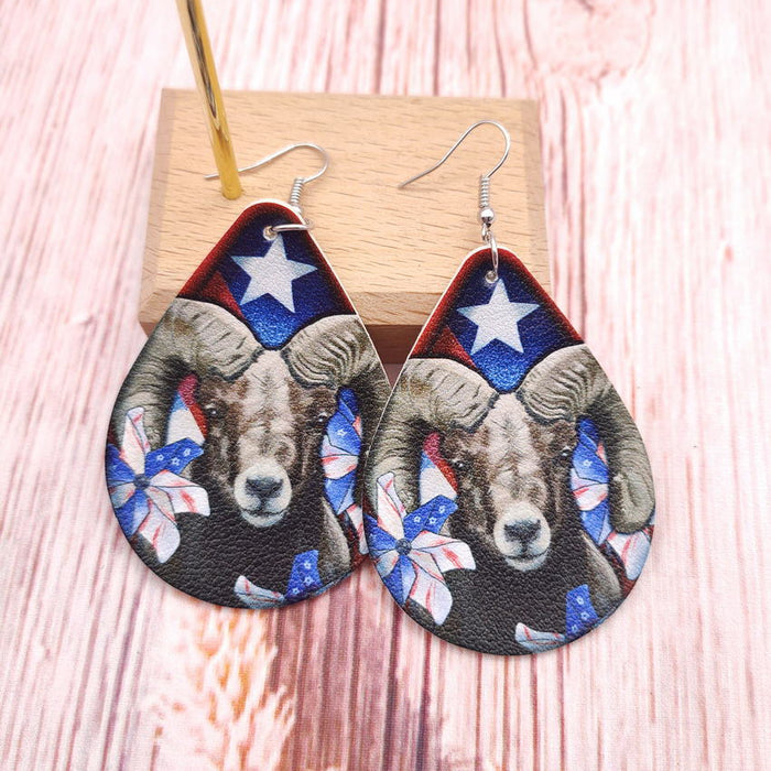 Wholesale 4th of July Independence Day Stars Flag Bighorn Sheep Animal Pattern Earrings JDC-ES-KDL009