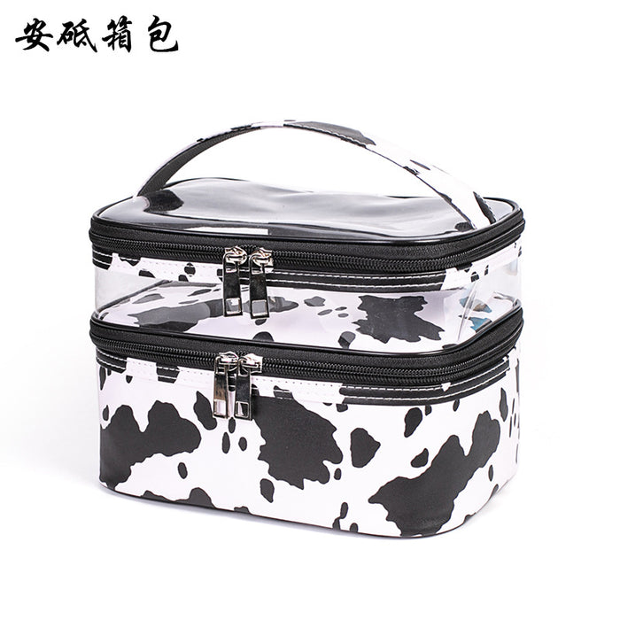Wholesale Cosmetic Bag PVC Cow Pattern Transparent Double Layer Large Capacity Multifunctional JDC-CB-AD003