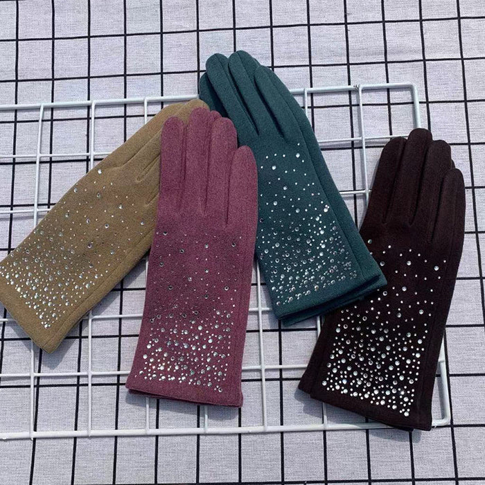 Wholesale Gloves German Velvet Dot Drill Outdoor Embroidery Touch Screen MOQ≥2 JDC-GS-MeiN002