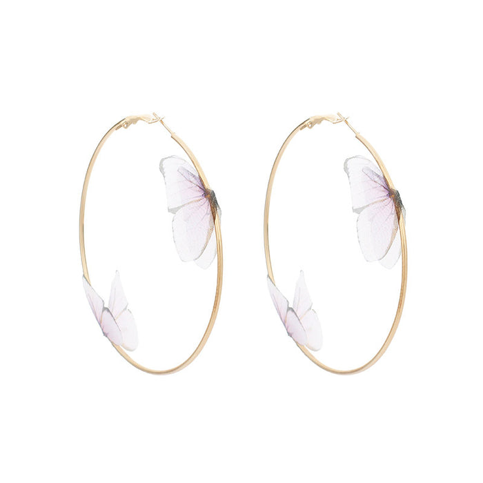 Wholesale Exaggerated Geometric Big Circle Fabric Butterfly Earrings MOQ≥2 JDC-ES-Yir001