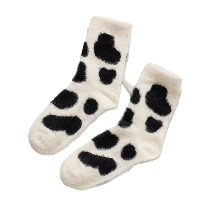 Wholesale Sock Cotton Mink Fleece Black and White Cow Pattern Thick Breathable Sweat-absorbing MOQ≥2 JDC-SK-LanXii001