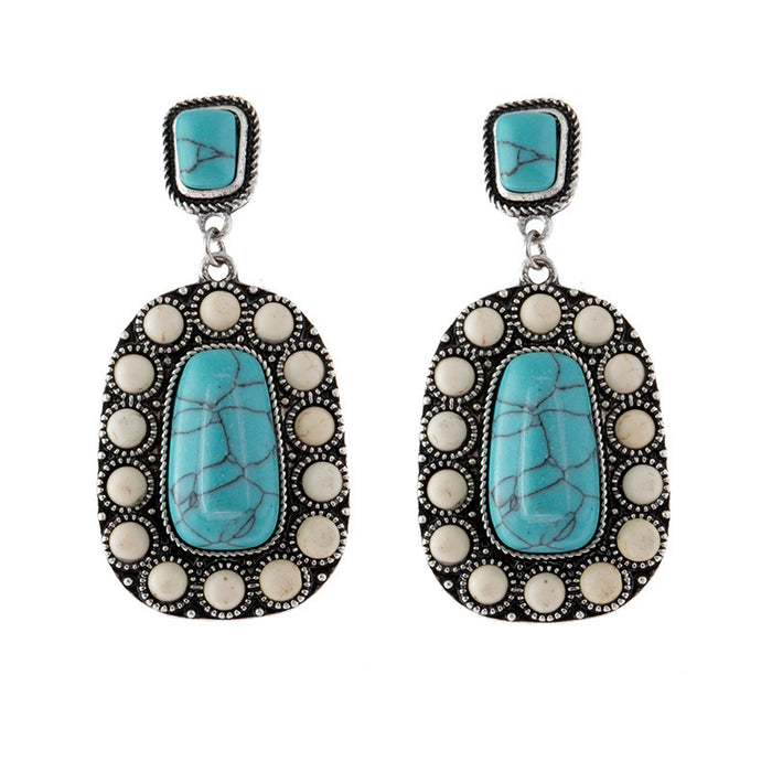 Wholesale Earrings Alloy Vintage Boho Silver Turquoise MOQ≥2 JDC-ES-HaoBiao023