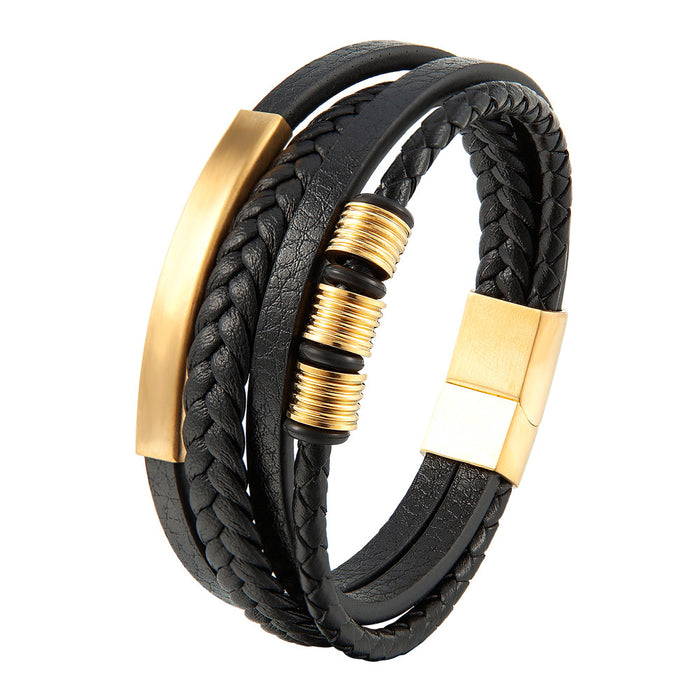 Wholesale Bracelet Stainless Steel Leather Woven Multi Layer JDC-BT-OuSD002
