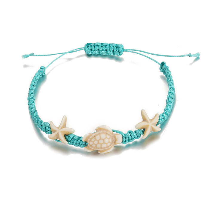 Jewelry WholesaleWholesale Hand Woven Seaside Beach Turtle Starfish Push Pull Anklet JDC-AS-F507 Anklets 韩之尚 %variant_option1% %variant_option2% %variant_option3%  Factory Price JoyasDeChina Joyas De China