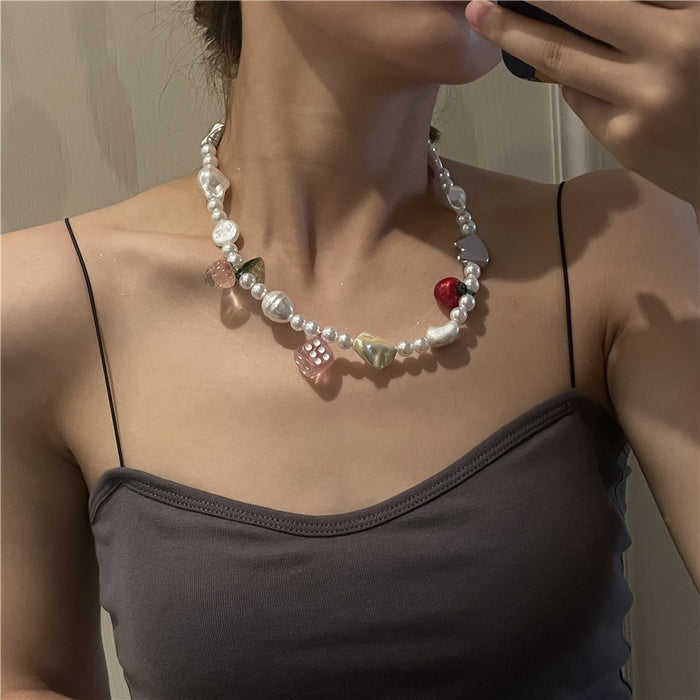 Wholesale Pearl Acrylic Painted Stone Crystal Beaded Necklace MOQ≥2 JDC-NE-YQ003