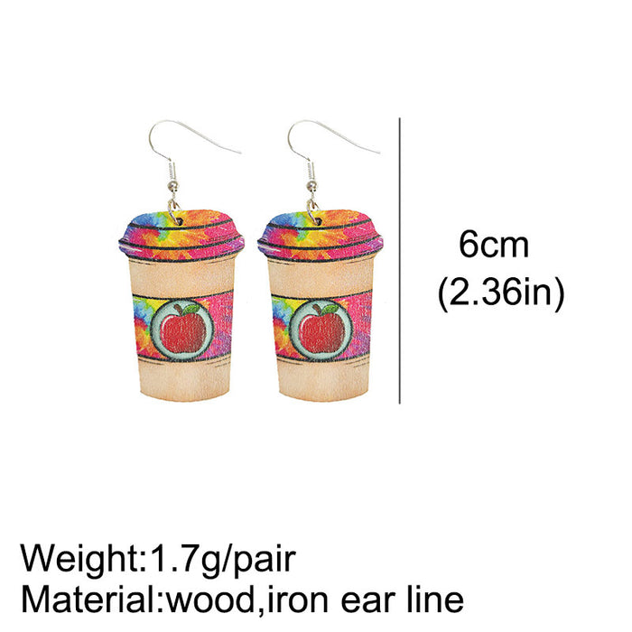 Wholesale Earrings Wooden Coffee Cup Ice Cream Printing 2 Pairs JDC-ES-HeYi066