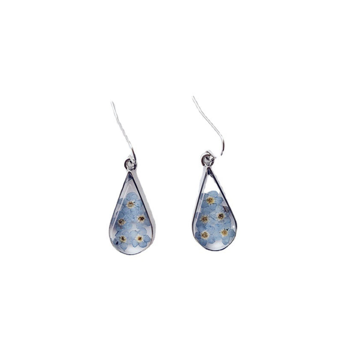 Wholesale teardrop shaped dried flower earrings blue forget me not JDC-ES-byi003