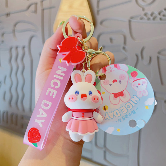Keychains al por mayor PVC Aloy Cute Happy Rabbit Moq≥2 JDC-KC-YDAO050