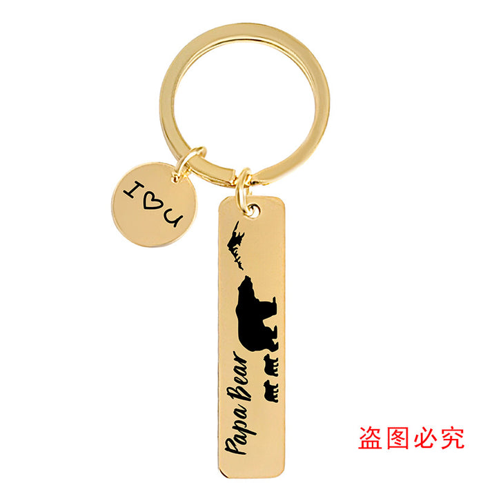 Wholesale metal keychain pendant bear father's day holiday gift metal keychain lettering MOQ≥2  JDC-KC-GangGu042